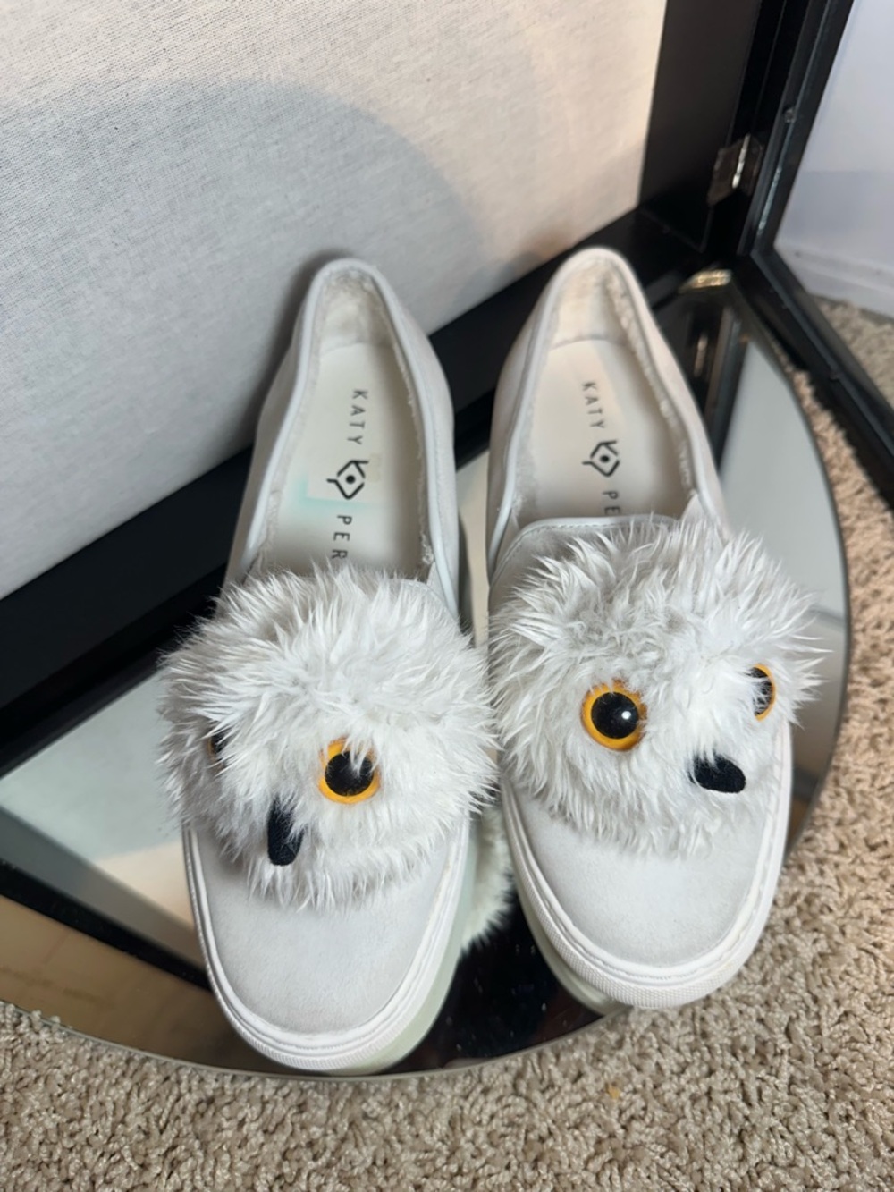 Katy Perry Owl Slip-On S suede Sneakers 7.5 white novelty - Picture 11 of 12